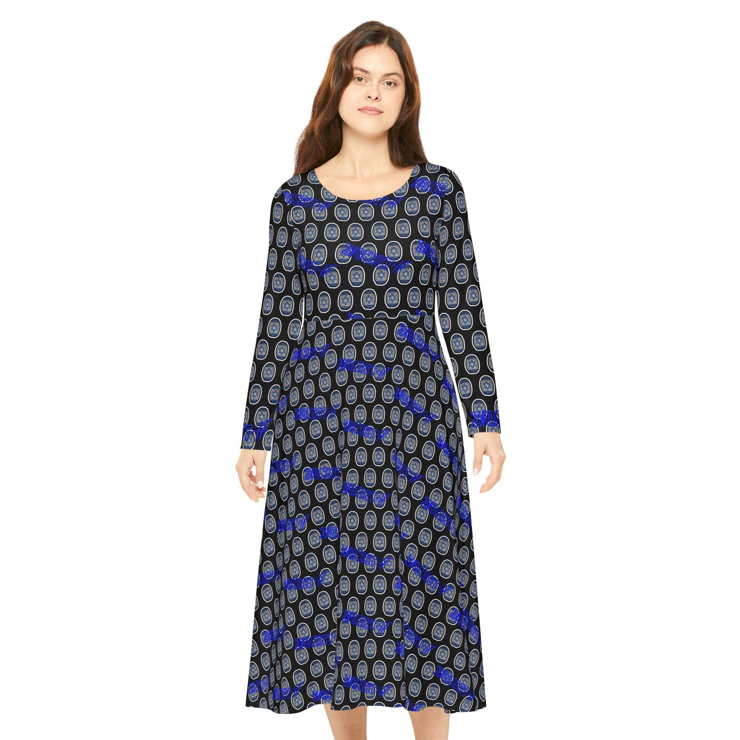 WOMEN'S DRESSES Zionist AF Fingerprint Long Sleeve Dance Dress in black