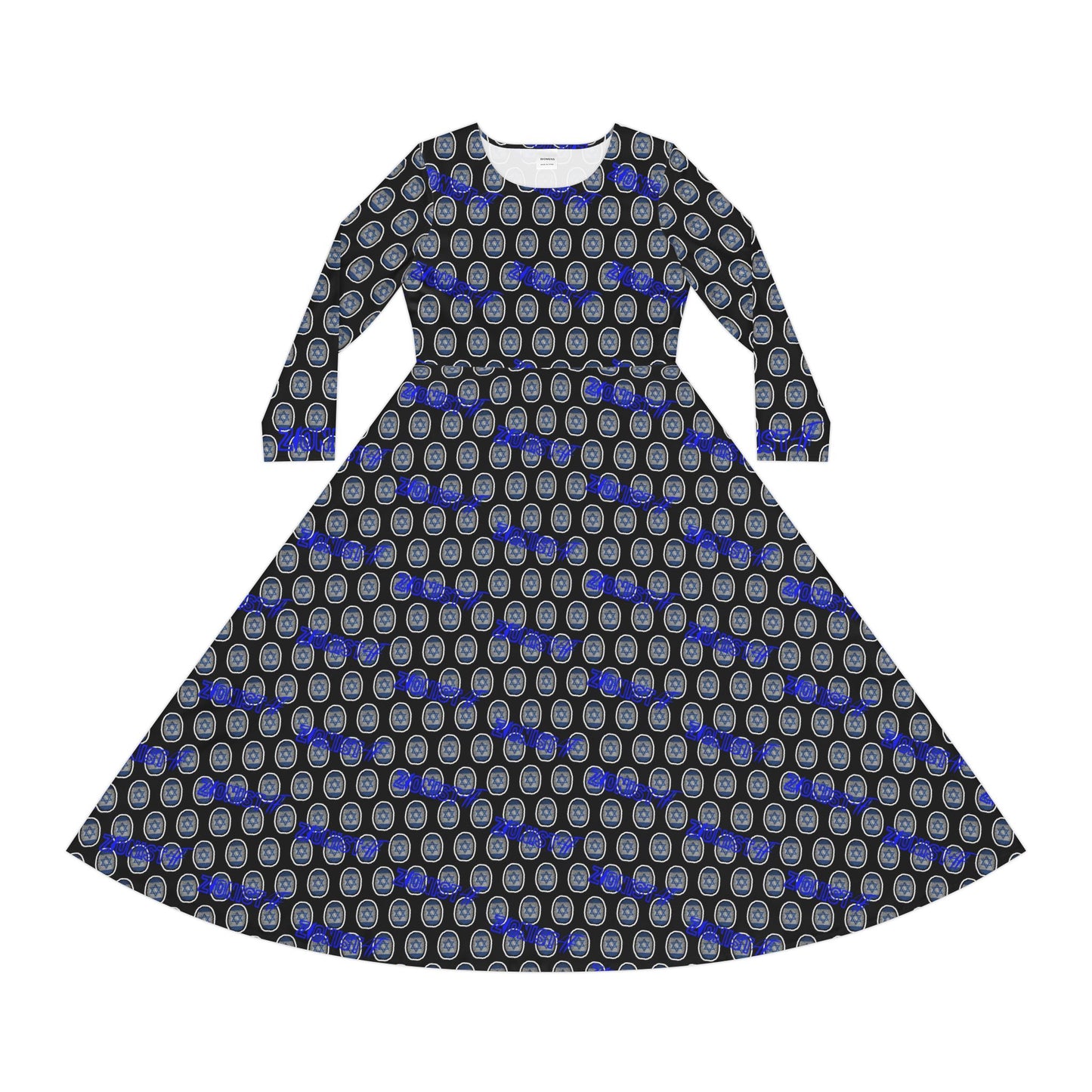 WOMEN'S DRESSES Zionist AF Fingerprint Long Sleeve Dance Dress in black