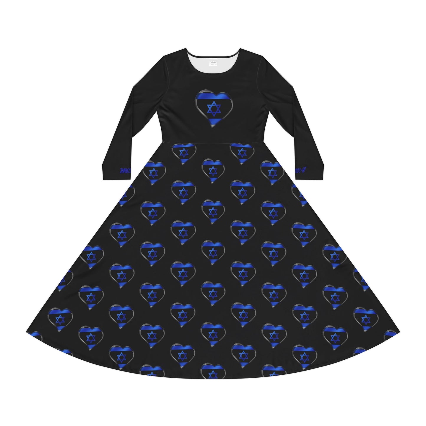 Women's Modest Zionist AF Heart of Israel Long Sleeve Dance Dress